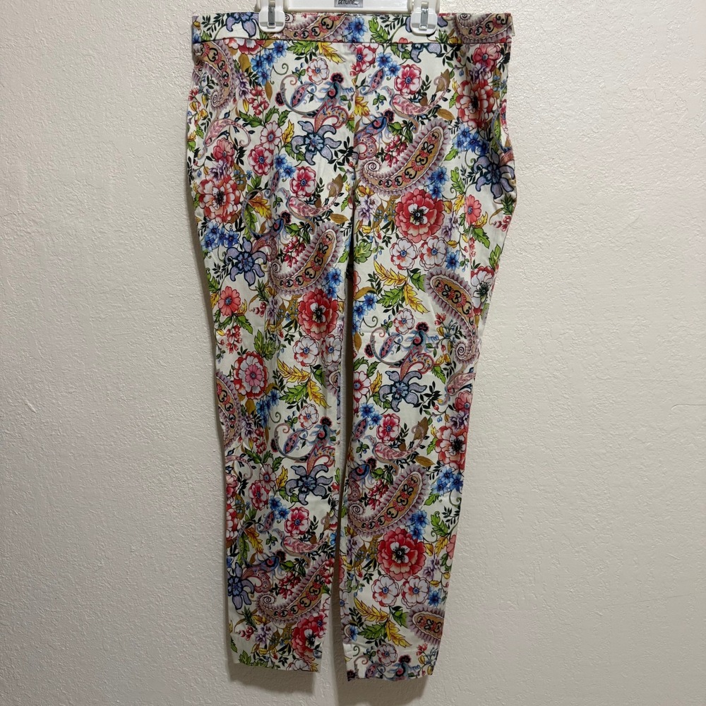 RARE! Zara Woman Floral Paisley Print Pants Multicolor Slim Leg Side Zip Size XL